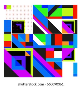 Trendy geometric elements memphis greeting cards design. Retro style texture, pattern and elements. Modern abstract design poster and cover template