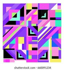 Trendy geometric elements memphis greeting cards design. Retro style texture, pattern and elements. Modern abstract design poster and cover template
