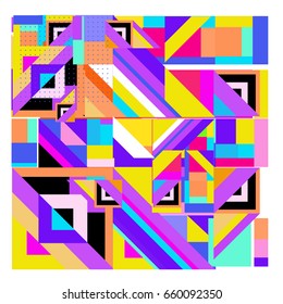 Trendy geometric elements memphis greeting cards design. Retro style texture, pattern and elements. Modern abstract design poster and cover template