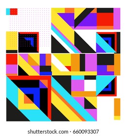 Trendy geometric elements memphis greeting cards design. Retro style texture, pattern and elements. Modern abstract design poster and cover template