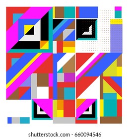 Trendy geometric elements memphis greeting cards design. Retro style texture, pattern and elements. Modern abstract design poster and cover template