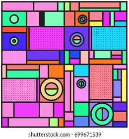 Trendy geometric elements memphis greeting cards design. Retro style texture, pattern and elements. Retro abstract pattern poster and cover design template for summer holiday season.