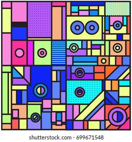 Trendy geometric elements memphis greeting cards design. Retro style texture, pattern and elements. Retro abstract pattern poster and cover design template for summer holiday season.