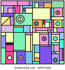 Trendy geometric elements memphis greeting cards design. Retro style texture, pattern and elements. Retro abstract pattern poster and cover design template for summer holiday season.