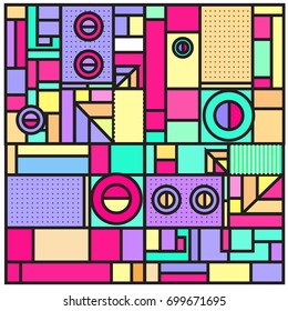 Trendy geometric elements memphis greeting cards design. Retro style texture, pattern and elements. Retro abstract pattern poster and cover design template for summer holiday season.