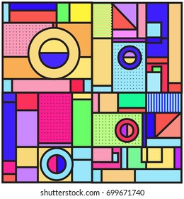 Trendy geometric elements memphis greeting cards design. Retro style texture, pattern and elements. Retro abstract pattern poster and cover design template for summer holiday season.