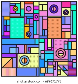 Trendy geometric elements memphis greeting cards design. Retro style texture, pattern and elements. Retro abstract pattern poster and cover design template for summer holiday season.