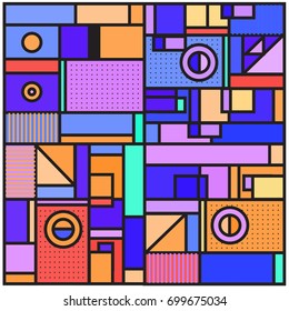 Trendy geometric elements memphis greeting cards design. Retro style texture, pattern and elements. Retro abstract pattern poster and cover design template for summer holiday season.