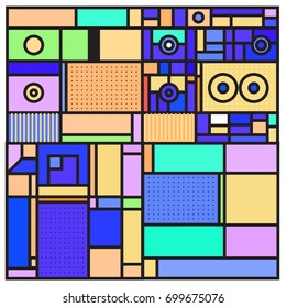 Trendy geometric elements memphis greeting cards design. Retro style texture, pattern and elements. Retro abstract pattern poster and cover design template for summer holiday season.