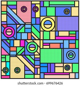 Trendy geometric elements memphis greeting cards design. Retro style texture, pattern and elements. Retro abstract pattern poster and cover design template for summer holiday season.