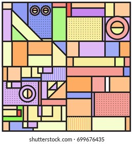 Trendy geometric elements memphis greeting cards design. Retro style texture, pattern and elements. Retro abstract pattern poster and cover design template for summer holiday season.