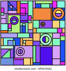 Trendy geometric elements memphis greeting cards design. Retro style texture, pattern and elements. Retro abstract pattern poster and cover design template for summer holiday season.