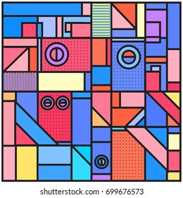 Trendy geometric elements memphis greeting cards design. Retro style texture, pattern and elements. Retro abstract pattern poster and cover design template for summer holiday season.