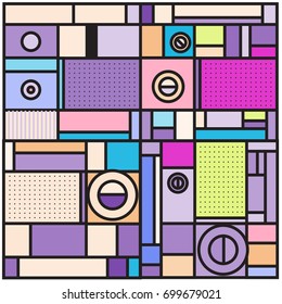 Trendy geometric elements memphis greeting cards design. Retro style texture, pattern and elements. Retro abstract pattern poster and cover design template for summer holiday season.