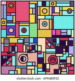 Trendy geometric elements memphis greeting cards design. Retro style texture, pattern and elements. Retro abstract pattern poster and cover design template for summer holiday season.