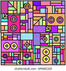 Trendy geometric elements memphis greeting cards design. Retro style texture, pattern and elements. Retro abstract pattern poster and cover design template for summer holiday season.
