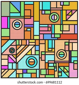 Trendy geometric elements memphis greeting cards design. Retro style texture, pattern and elements. Retro abstract pattern poster and cover design template for summer holiday season.