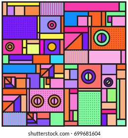 Trendy geometric elements memphis greeting cards design. Retro style texture, pattern and elements. Retro abstract pattern poster and cover design template for summer holiday season.