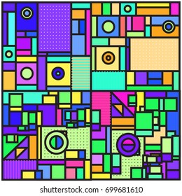 Trendy geometric elements memphis greeting cards design. Retro style texture, pattern and elements. Retro abstract pattern poster and cover design template for summer holiday season.