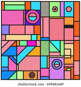 Trendy geometric elements memphis greeting cards design. Retro style texture, pattern and elements. Retro abstract pattern poster and cover design template for summer holiday season.