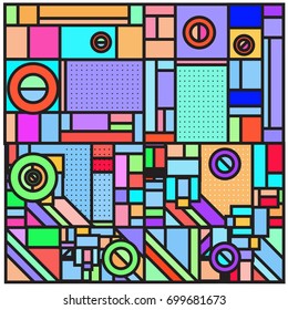 Trendy geometric elements memphis greeting cards design. Retro style texture, pattern and elements. Retro abstract pattern poster and cover design template for summer holiday season.