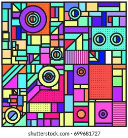 Trendy geometric elements memphis greeting cards design. Retro style texture, pattern and elements. Retro abstract pattern poster and cover design template for summer holiday season.