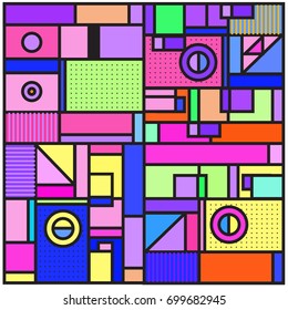 Trendy geometric elements memphis greeting cards design. Retro style texture, pattern and elements. Retro abstract pattern poster and cover design template for summer holiday season.

