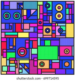 Trendy geometric elements memphis greeting cards design. Retro style texture, pattern and elements. Retro abstract pattern poster and cover design template for summer holiday season.