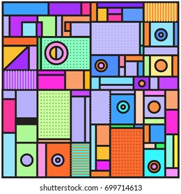 Trendy geometric elements memphis greeting cards design. Retro style texture, pattern and elements. Retro abstract pattern poster and cover design template for summer holiday season.