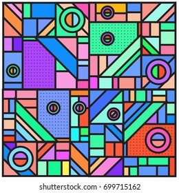 Trendy geometric elements memphis greeting cards design. Retro style texture, pattern and elements. Retro abstract pattern poster and cover design template for summer holiday season.