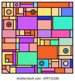 Trendy geometric elements memphis greeting cards design. Retro style texture, pattern and elements. Retro abstract pattern poster and cover design template for summer holiday season.