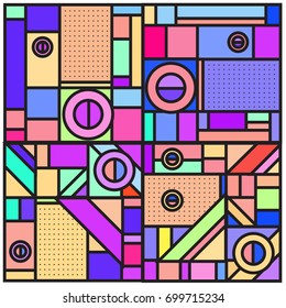 Trendy geometric elements memphis greeting cards design. Retro style texture, pattern and elements. Retro abstract pattern poster and cover design template for summer holiday season.