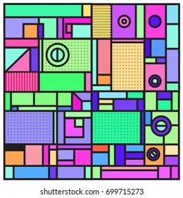 Trendy geometric elements memphis greeting cards design. Retro style texture, pattern and elements. Retro abstract pattern poster and cover design template for summer holiday season.