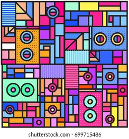 Trendy geometric elements memphis greeting cards design. Retro style texture, pattern and elements. Retro abstract pattern poster and cover design template for summer holiday season.