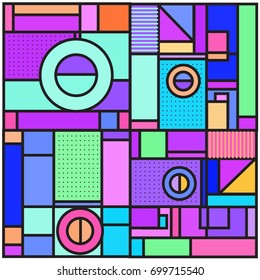 Trendy geometric elements memphis greeting cards design. Retro style texture, pattern and elements. Retro abstract pattern poster and cover design template for summer holiday season.