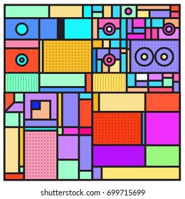 Trendy geometric elements memphis greeting cards design. Retro style texture, pattern and elements. Retro abstract pattern poster and cover design template for summer holiday season.