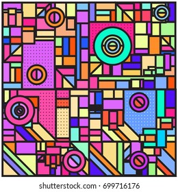 Trendy geometric elements memphis greeting cards design. Retro style texture, pattern and elements. Retro abstract pattern poster and cover design template for summer holiday season.