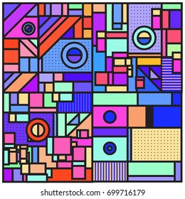 Trendy geometric elements memphis greeting cards design. Retro style texture, pattern and elements. Retro abstract pattern poster and cover design template for summer holiday season.