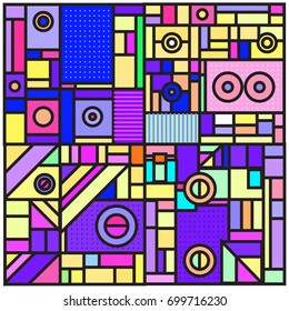 Trendy geometric elements memphis greeting cards design. Retro style texture, pattern and elements. Retro abstract pattern poster and cover design template for summer holiday season.