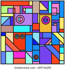 Trendy geometric elements memphis greeting cards design. Retro style texture, pattern and elements. Retro abstract pattern poster and cover design template for summer holiday season.