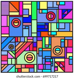 Trendy geometric elements memphis greeting cards design. Retro style texture, pattern and elements. Retro abstract pattern poster and cover design template for summer holiday season.