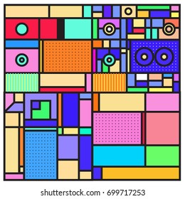 Trendy geometric elements memphis greeting cards design. Retro style texture, pattern and elements. Retro abstract pattern poster and cover design template for summer holiday season.