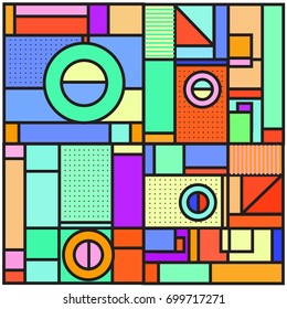 Trendy geometric elements memphis greeting cards design. Retro style texture, pattern and elements. Retro abstract pattern poster and cover design template for summer holiday season.
