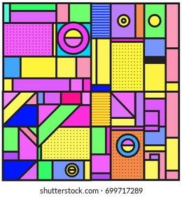 Trendy geometric elements memphis greeting cards design. Retro style texture, pattern and elements. Retro abstract pattern poster and cover design template for summer holiday season.