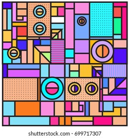 Trendy geometric elements memphis greeting cards design. Retro style texture, pattern and elements. Retro abstract pattern poster and cover design template for summer holiday season.
