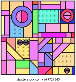 Trendy geometric elements memphis greeting cards design. Retro style texture, pattern and elements. Retro abstract pattern poster and cover design template for summer holiday season.