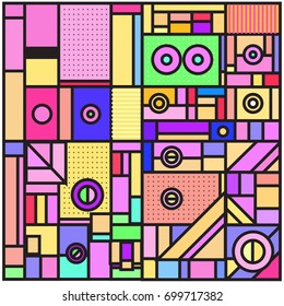 Trendy geometric elements memphis greeting cards design. Retro style texture, pattern and elements. Retro abstract pattern poster and cover design template for summer holiday season.