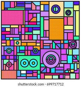 Trendy geometric elements memphis greeting cards design. Retro style texture, pattern and elements. Retro abstract pattern poster and cover design template for summer holiday season.