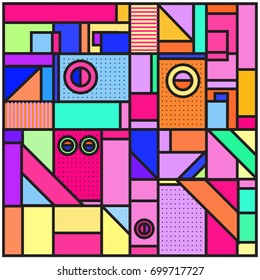 Trendy geometric elements memphis greeting cards design. Retro style texture, pattern and elements. Retro abstract pattern poster and cover design template for summer holiday season.