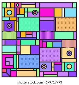 Trendy geometric elements memphis greeting cards design. Retro style texture, pattern and elements. Retro abstract pattern poster and cover design template for summer holiday season.